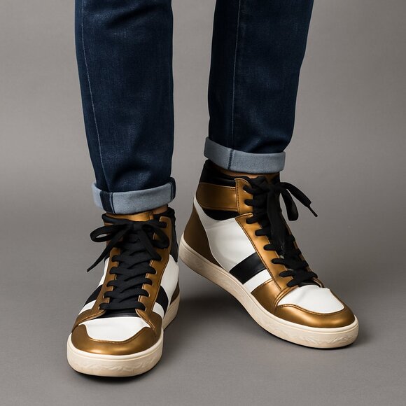 Guess Pelzy Men’s Size 9 Bronze White Black High Top Sneakers GMPELZY Retro Y2K - Picture 1 of 8